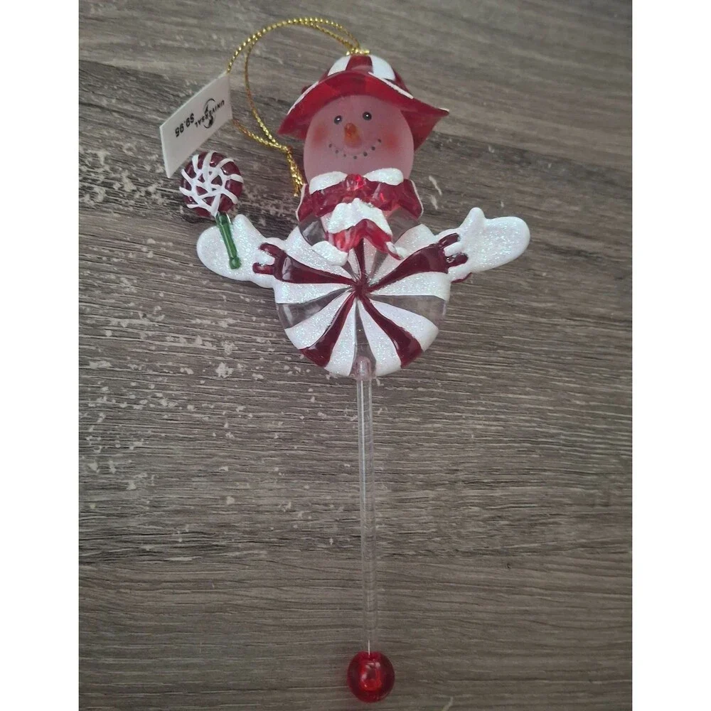 Vintage Roman Inc Snow Buddies Peppermint Lollipop Snowman Ornament NWT 6.25